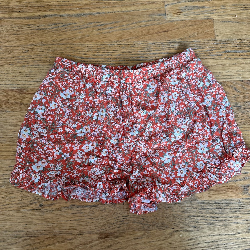 American Eagle Outfitters High Waist Red and White Floral Shorts